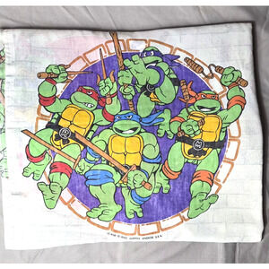 Vintage 1990 TMNT Teenage Mutant Ninja Turtles Twin Sheet Made in USA